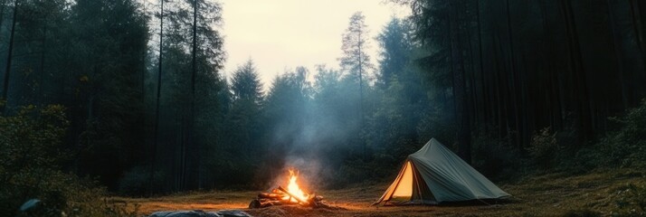 Wall Mural - Camping in nature tent & campfire 