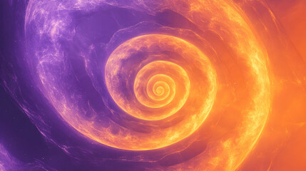 Wall Mural - abstract vibrant purple spirals blending into a pastel orange background with glowing nebula texture