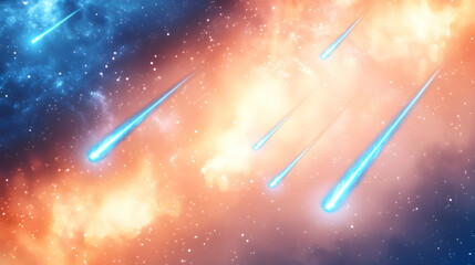 Wall Mural - ethereal abstract background of radiant blue comets streaking across a soft peach backdrop with glow