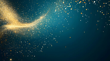 Wall Mural - radiant abstract background of golden dust spiraling on a dark teal backdrop with glowing nebula eff