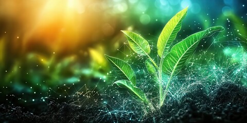 Wall Mural -  Organic agricultural technology research banner with copy space on digital background. Concept Agricultural Innovation, Technology Research, Sustainable Farming, Digital Agriculture, Copy Space 