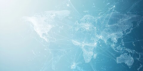 Wall Mural - light blue background with a digital world map and global network connections, representing the concept of international business or connectivity 