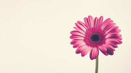 Aufkleber - A bright magenta gerbera daisy set against a calm cream background, close-up shot, Minimalist style