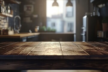 Wall Mural - Rustic wooden table in a modern kitchen. (1)