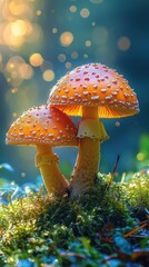 Vibrant Mushrooms Glowing in Nature's Light