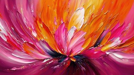 Wall Mural - Vibrant abstract floral artwork with bold colors and dynamic brushstrokes.