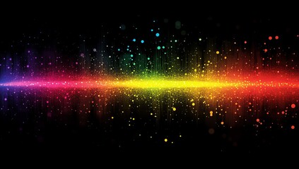 Fototapete - Vibrant rainbow light streak with particles on black background.