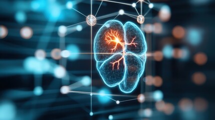 Aufkleber - Abstract Digital Illustration of a Luminous Brain Connected to Neural Networks in a Futuristic Environment Emphasizing Neurology and Technology Concepts
