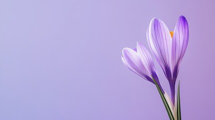 Aufkleber - A delicate violet crocus flower with slender, upright petals, on a serene violet background