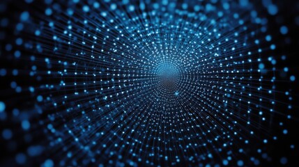 Fototapete - Abstract Digital Blue Background with Dots and Light Particles Creating a Sense of Depth and Movement in a Cosmic Style for Creative Projects or Presentations