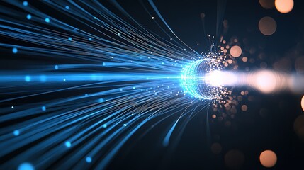 Fototapete - Abstract visualization of glowing blue light trails and particles creating a dynamic sense of motion and energy, perfect for technology and futuristic themes.