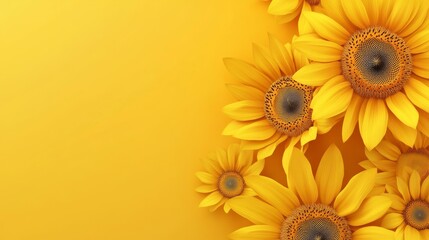 Aufkleber - A joyful cluster of yellow sunflowers with bold, sunny faces and golden petals, on a warm mustard yellow background that radiates warmth and happiness