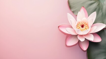 Poster - A serene lotus flower with delicate pink petals, floating on a tranquil pink water surface, Minimalist style