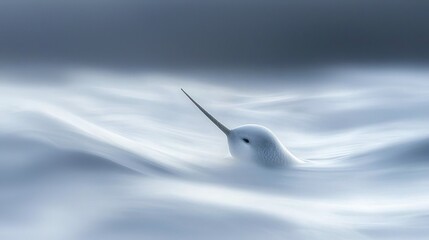 Canvas Print - Narwhal surfacing in arctic waters, its tusk visible.