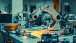 © ArpPSIqee - A dynamic robotics workshop with robot prototypes and technical equipment, Robotics tools and components set up for innovation, Classic photo of