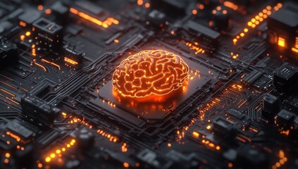 Aufkleber - Glowing brain on a circuit board, AI concept. (2)
