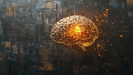 Poster - Glowing brain on circuit board, AI concept. (1)
