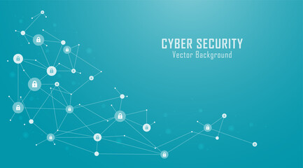Leinwandbilder - Concept of cybersecurity and network protection. Molecular structure and padlock abstract background for innovation technology, science. Secure technology. Vector illustration.