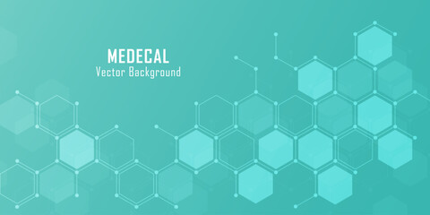 Leinwandbilder - Abstract hexagonal molecules. Geometric abstract background for healthcare, medicine, and science. Concept of  Medical and Healthcare. Vector illustration.