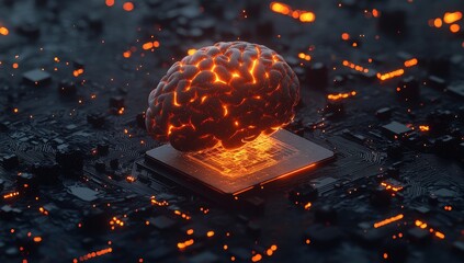 Aufkleber - Glowing brain on a microchip, AI concept. (1)