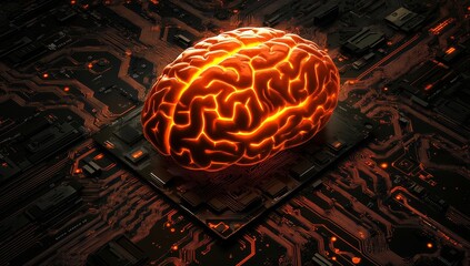 Aufkleber - Glowing brain on circuit board, AI concept. (4)