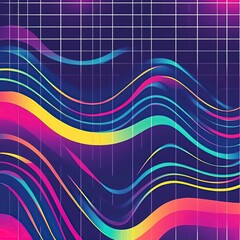 Wall Mural - Abstract wavy lines on grid background.