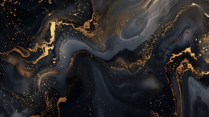 Wall Mural - A dark-themed wallpaper with intricate abstract designs in shades of black and gold