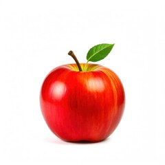 Wall Mural - A red apple with a green leaf on a white background