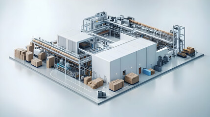 Wall Mural - A 3D rendering of an industrial facility with storage and processing areas.