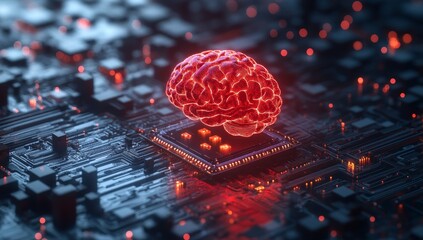 Aufkleber - Glowing brain on a computer chip. (1)