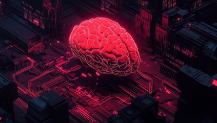 Aufkleber - Glowing brain on futuristic circuit board.