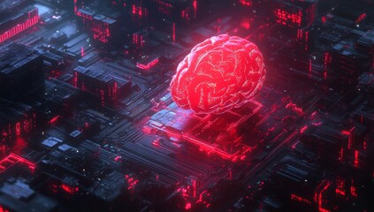 Aufkleber - Glowing brain on futuristic circuit board. (1)
