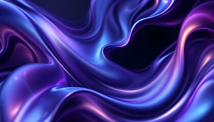 Abstract fluid holographic iridescent purple curved wave in dark background 3d render. Gradient design element for backgrounds, and wallpapers. Abstract dark holographic iridescent neon background