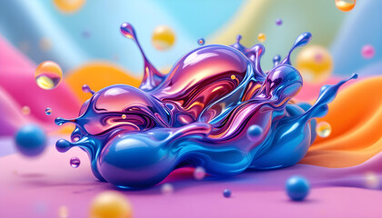 Aufkleber - Abstract blue and purple gradient color floating liquid blob. 3d rendering image with smooth transitions and vibrant hues. Pearlescent design abstract background. 3d abstract liquid shape design