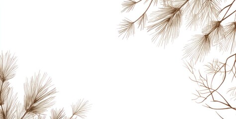 Poster - Sepia-toned pine branches frame a white background, ideal for text or design elements.