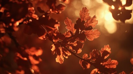 Aufkleber - Backlit autumn oak leaves, warm sunlight, fall foliage.
