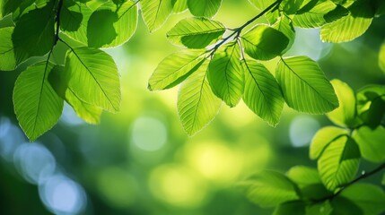 Poster - Lush green leaves illuminated by sunlight, creating a vibrant and natural backdrop.