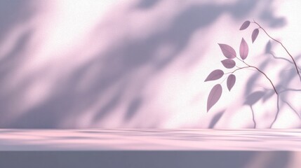 Aufkleber - Minimalist scene with plant shadow on white surface, soft lighting.