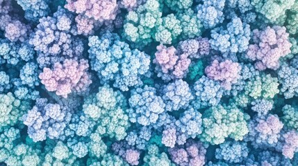 Aufkleber - Abstract pastel-colored fractal floral pattern, resembling a bird's-eye view of a field of flowers or a dense forest canopy.