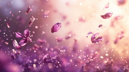 Aufkleber - Falling purple petals in soft light, dreamy, spring, floral background.