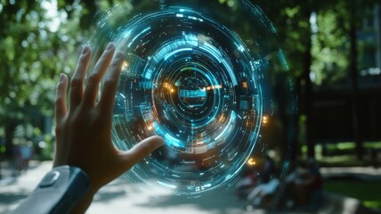 Hand Interacting With Futuristic Holographic Interface