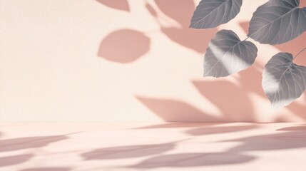 Aufkleber - Pastel pink background with leaf shadows and copy space.