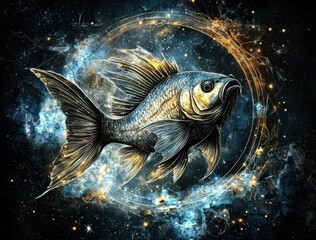 Wall Mural - Exploring the symbolism of the Pisces sign within the universe.