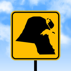 Wall Mural - Kuwait map on road sign. Country map on yellow rhombus road sign. Vector illustration.