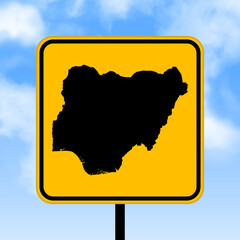 Wall Mural - Nigeria map on road sign. Country map on yellow rhombus road sign. Vector illustration.