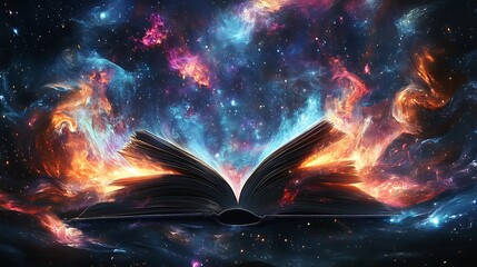 Wall Mural - an open book in a cosmic setting, symbolizing knowledge and imagination.