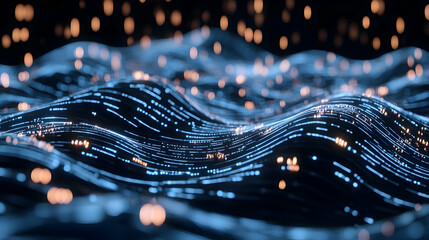 Abstract Digital Wave Data Flow Background;  glowing particles; technology concept.