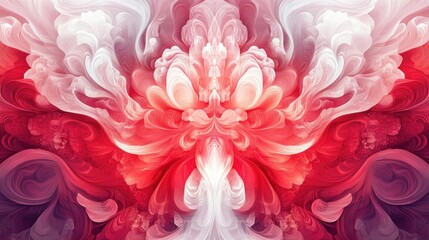 Wall Mural - abstract red and white swirling floral pattern.
