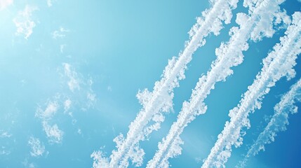 Canvas Print - Bright blue sky with contrails.