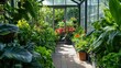 © ArpPSIqee - A serene gardening greenhouse with specialized tools, Exotic plants thriving in controlled environments, Botanical enthusiast style